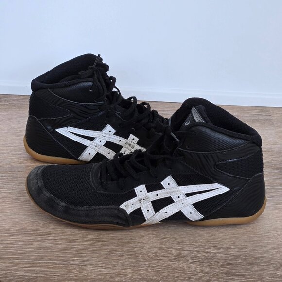 ASICS Men’s MATFLEX 7 Wrestling Shoes Black White Gum Sole Size 8.5 Preowned - Picture 1 of 13